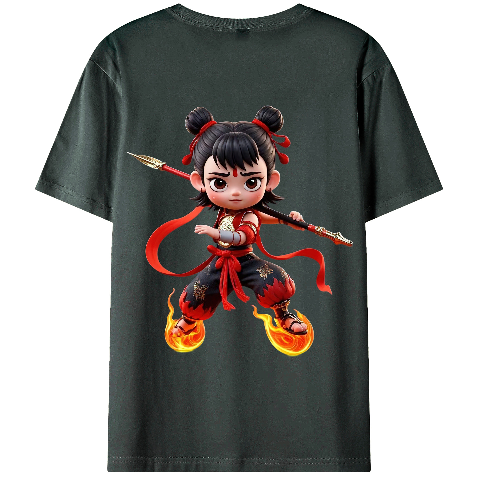 （画像用） Ne Zha 2 ナタ 魔童の大暴れ 綿100％ メンズ半袖Tシャツ（バックプリント） 通気性